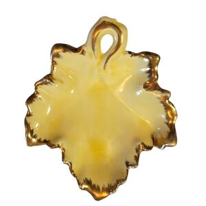 Vintage Leaf Dish Candy Jewelry Yellow Leaf with Gold Edge